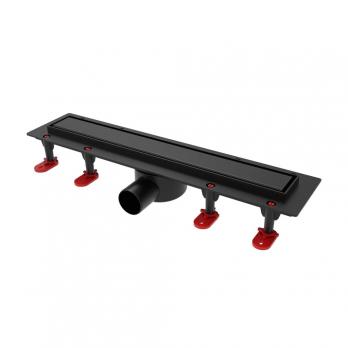 Трап линейный ТП-55C-1000 решетка из нерж. стали с гориз. выходом D50 мм, рамка из пластика ЧЕРНЫЙ