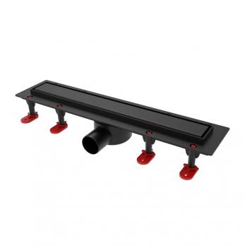 Трап линейный ТП-55C-700 решетка из нерж. стали с гориз. выходом D50 мм, рамка из пластика ЧЕРНЫЙ