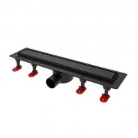 Трап линейный ТП-55C-900 решетка из нерж. стали с гориз. выходом D50 мм, рамка из пластика ЧЕРНЫЙ