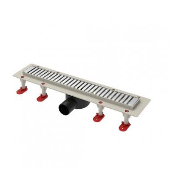 Трап линейный ТП-55D-500 решетка из нерж. стали "Полосы" с гориз. выходом D50 мм рамка из пластика