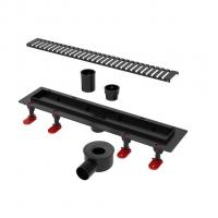 Трап линейный ТП-55D-500 решетка из нерж. стали "Полосы"с гориз. вых.D50 мм рамка из пластика ЧЕРНЫЙ