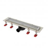 Трап линейный ТП-55D-800 решетка из нерж. стали "Полосы" с гориз. выходом D50 мм, рамка из пластика