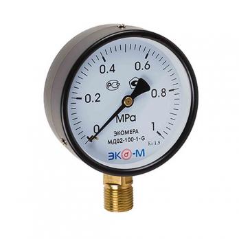 Манометр 100х1/2'' 10 бар МД02 (нижн радиал подкл, корпус сталь, минстекло) ЭКОМЕРА