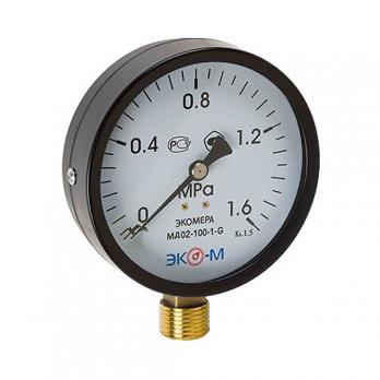 Манометр 100х1/2'' 16 бар МД02 (нижн радиал подкл, корпус сталь, минстекло) ЭКОМЕРА