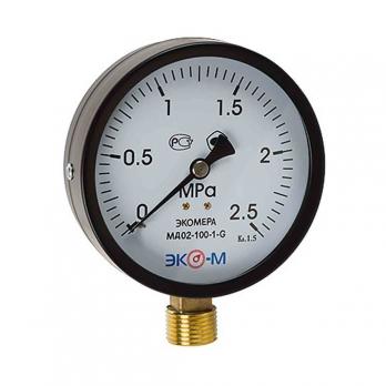 Манометр 100х1/2'' 25 бар МД02 (нижн радиал подкл, корпус сталь, минстекло) ЭКОМЕРА