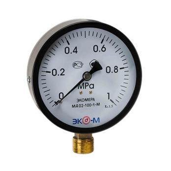 Манометр 100хМ20х1,5 10 бар МД02 (нижн радиал подкл, корпус сталь, минстекло) ЭКОМЕРА