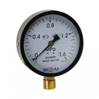 Манометр 100хМ20х1,5 16 бар МД02 (нижн радиал подкл, корпус сталь, минстекло) ЭКОМЕРА