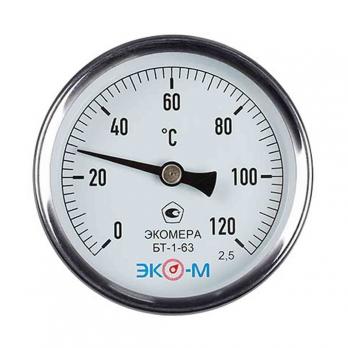 Термометр 63х1/2'' 120С БТ-1-63 шток 60мм (осевое подкл.,корпус алюминий) ЭКОМЕРА