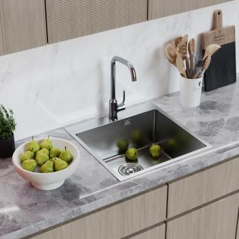 Мойка настол.монтаж 50х50 (2,0) вып 3 1/2  MIXLINE PRO 20см с сифоном (сатин НАНО декор)