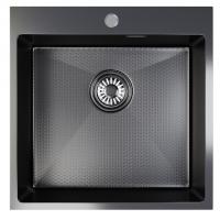 Мойка настол.монтаж 50х50 (2,0) вып 3 1/2  MIXLINE PRO 20см с сифоном (черный графит НАНО декор)