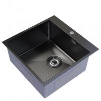 Мойка настол.монтаж 50х50 (2,0) вып 3 1/2  MIXLINE PRO 20см с сифоном (черный графит НАНО декор)