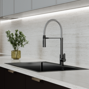 Смеситель для кухни 35k MIXLINE MLSS-0402BL серый гибкий излив магнит, п/гайку ЧЕРНЫЙ ГРАФИТ