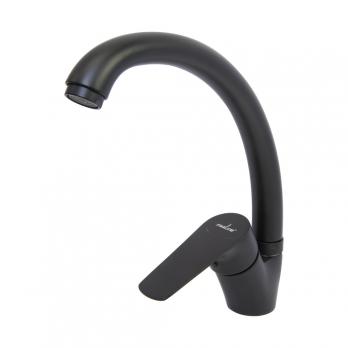 Смеситель для кухни 35k MIXLINE ML14-031BL высокий излив б/отв боковая п/гайку ЧЕРНЫЙ (без подводки)