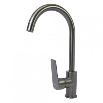 Смеситель для кухни 35k MIXLINE ML15-031GR высокий излив б/отв боковая п/гайку (без подводки) ГРАФИТ