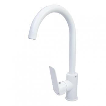 Смеситель для кухни 35k MIXLINE ML15-031W высокий излив б/отв боковая п/гайку (без подводки) БЕЛЫЙ