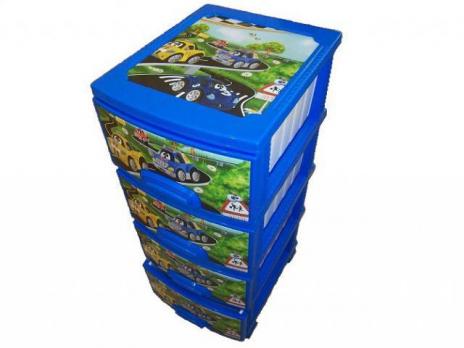Комод ДЕКОР 4 ярус Машинки голубой В95*Ш38*Г47