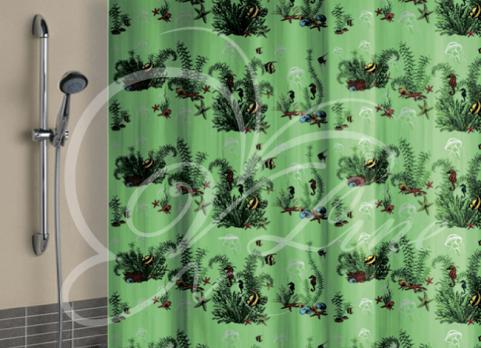 Штора для ванной полиэтилен 180*180 зеленый фон с кольцами