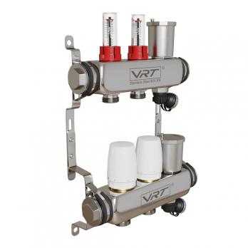 Коллекторная группа VRT® 1'' х 3/4'' (евроконус)  2 вых, авт в/отвод, c расходомерами