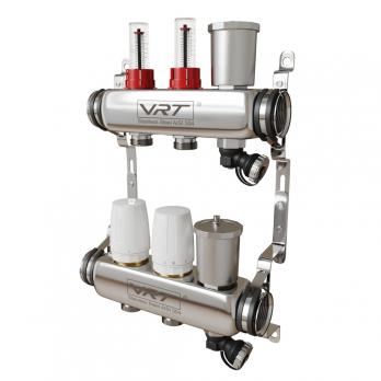 Коллекторная группа VRT® 1'' х 3/4'' (евроконус)  2 вых, авт в/отвод, c расходомерами
