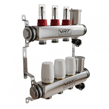 Коллекторная группа VRT® 1'' х 3/4'' (евроконус)  3 вых, авт в/отвод, c расходомерами