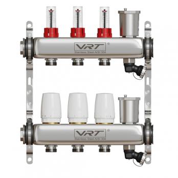 Коллекторная группа VRT® 1'' х 3/4'' (евроконус)  3 вых, авт в/отвод, c расходомерами