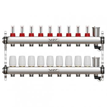 Коллекторная группа VRT® 1'' х 3/4'' (евроконус)  9 вых, авт в/отвод, c расходомерами