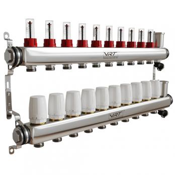 Коллекторная группа VRT® 1'' х 3/4'' (евроконус) 10 вых, авт в/отвод, c расходомерами