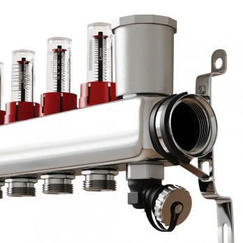 Коллекторная группа VRT® 1'' х 3/4'' (евроконус) 12 вых, авт в/отвод, c расходомерами