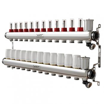 Коллекторная группа VRT® 1'' х 3/4'' (евроконус) 12 вых, авт в/отвод, c расходомерами