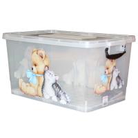 Контейнер д/хранения 50л прозрачный Мишка и Котёнок