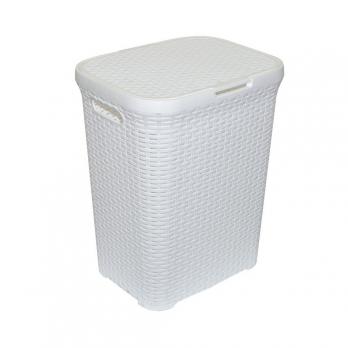 Корзина д/белья с крышкой 60л  РОТАНГ белая