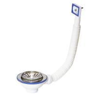 Перелив д/мойки 3 1/2" (112 мм) с нерж. сеткой прямоуг. E155P (винт, шток, ручка-пластик) UNICORN