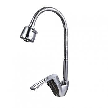 Смеситель для кухни 40к F43701-B FRAP бок.ручка (гибкий излив, п/гайку, хром, силумин)