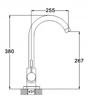 Смеситель для кухни 35к Glauf ZAP4-A090 НЕРЖ высокий излив, бок. ручка, п/гайку