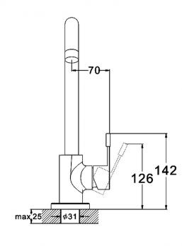 Смеситель для кухни 35к Glauf ZAP4-A090 НЕРЖ высокий излив, бок. ручка, п/гайку