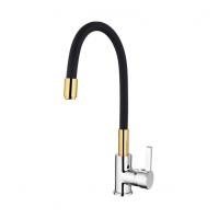 Смеситель для кухни 35к L4898-10 Ledeme силиконовый излив Черный+золото+хром, латунь