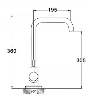 Смеситель для кухни 35к Glauf ZAP4-B090 НЕРЖ высокий излив, бок. ручка, п/гайку