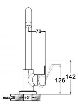 Смеситель для кухни 35к Glauf ZAP4-B090 НЕРЖ высокий излив, бок. ручка, п/гайку