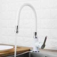 Смеситель для кухни 35к F4041 FRAP (гибкий излив, п/гайку, белый/хром, латунь)