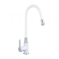 Смеситель для кухни 35к F4041 FRAP (гибкий излив, п/гайку, белый/хром, латунь)