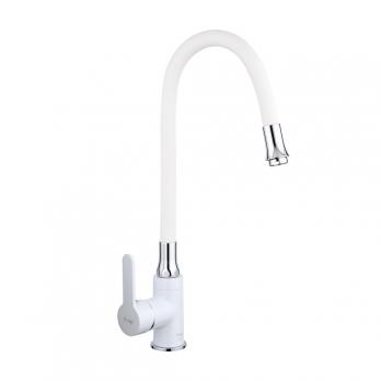 Смеситель для кухни 35к F4041 FRAP (гибкий излив, п/гайку, белый/хром, латунь)