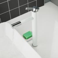 Смеситель для раковины 40к F1052-15 FRAP (высокий, литой, п/гайку, БЕЛЫЙ/ХРОМ, латунь)