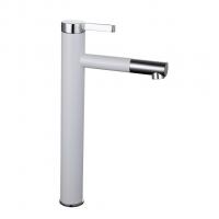 Смеситель для раковины 40к F1052-15 FRAP (высокий, литой, п/гайку, БЕЛЫЙ/ХРОМ, латунь)