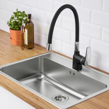 Смеситель для кухни 35к F4453-04 FRAP (гибкий излив, п/гайку, ЧЕРНЫЙ, латунь)