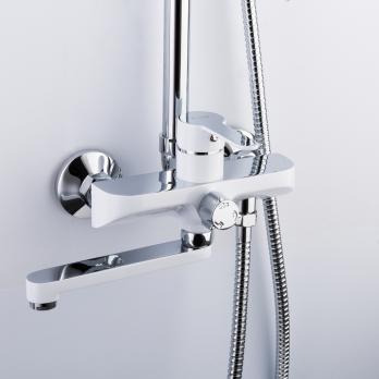 Душевая система 35к F2441 FRAP лейка "Тропич. душ" (D230мм, пов. L-излив, белый/хром, латунь)