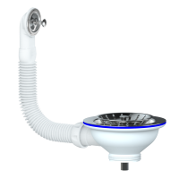 Перелив д/мойки 3 1/2" (112 мм) с нерж. сеткой круглый E156 (винт, шток, ручка-латунь) UNICORN