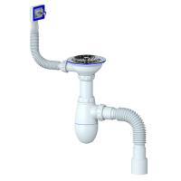 Сифон 3 1/2*40 B425P с прямоуг. переливом, с гофрой 40*40*50  UNICORN (винт, шток, ручка - пластик)