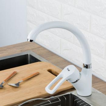 Смеситель для кухни 40к F4166-8 FRAP (выс.пов.излив, п/гайку, БЕЛЫЙ, латунь)