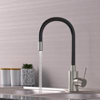 Смеситель для кухни 35k MIXLINE MLSS-0325 ЧЕРНЫЙ гибкий силиконовый излив, п/гайку САТИН