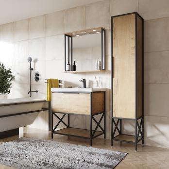 Зеркальный шкаф "БРУКЛИН" 80 Дуб Бунратти с подсветкой ЛОФТ (ЛДСП)